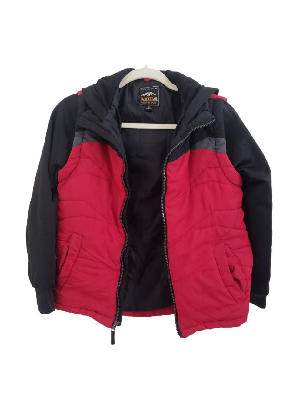 Pacific Trail Youth Jacket M 10/12 Red Black Hooded Full Zip Kids Outdoor Coat